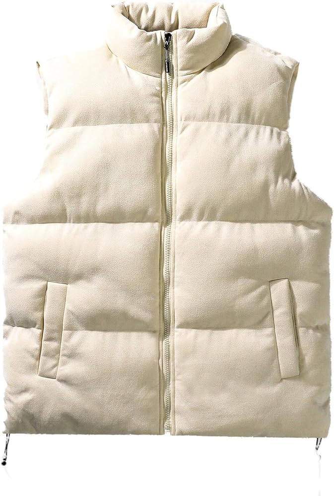 Womens Faux Suede Puffy Vest Plus Size Winter Lightweight Zip Up Stand Collar Waistcoat Casual Padded Jacket Gilet