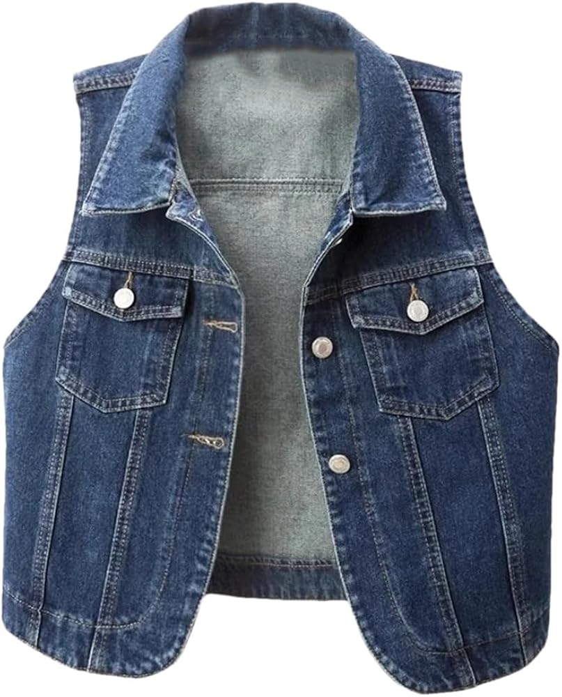 Women Spring Summer Vintage Blue Denim Vest Slim Short Waistcoat Cowboy Sleeveless Jacket