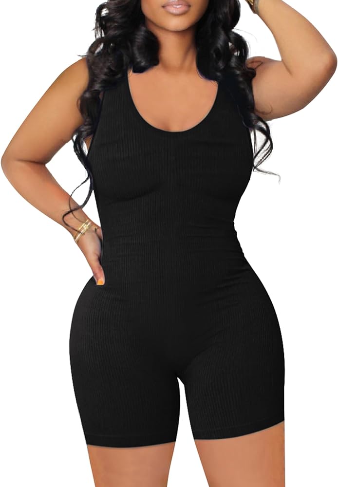 chicyes Women's Bodycon Sexy Jumpsuits Workout Seamless One Piece Ribbed Zipper Rompers 2024