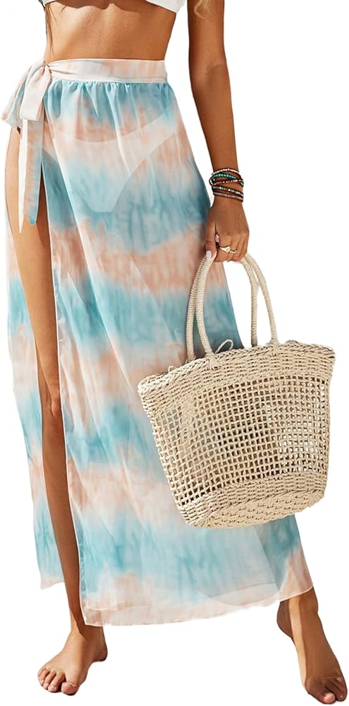 Womens summer Sexy Wrap Skirt Semi-Sheer Swimwear beach Cover Ups Short Skirt with Tassels