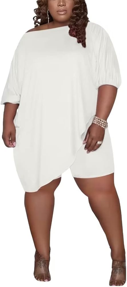 Plus Size Women 2 Piece Outfits Tracksuits Short Sleeve Slant Tops Bodycon Shorts Sets