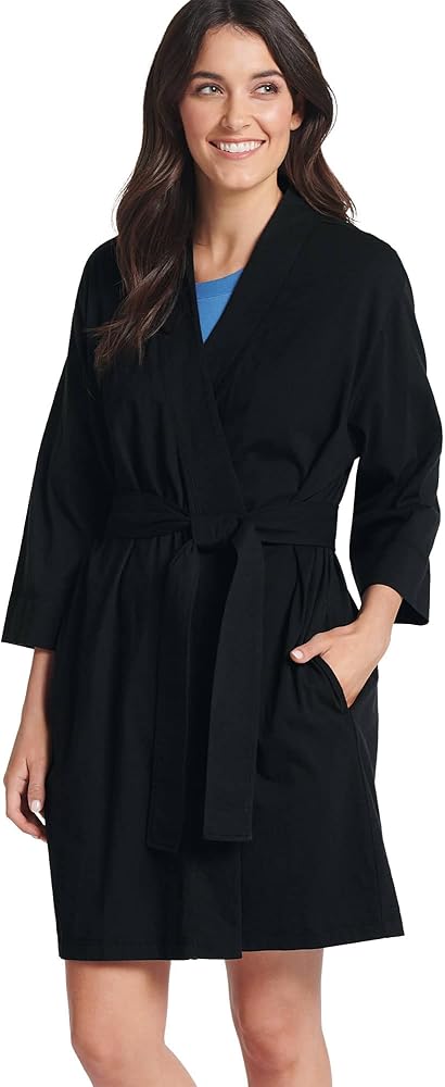 Jockey Women's Sleepwear Everyday Essentials 100% Cotton Short Robe, Black, 2XL