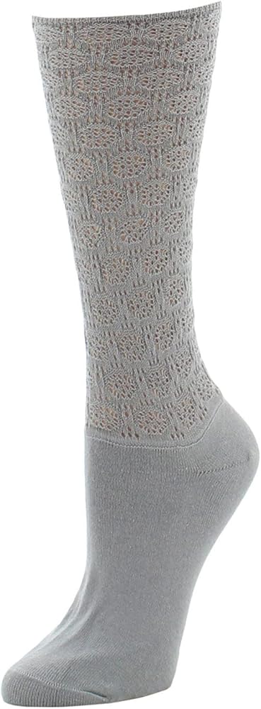 Natori Circular Knit Cotton Blend Crew Socks Pale Silver One Size