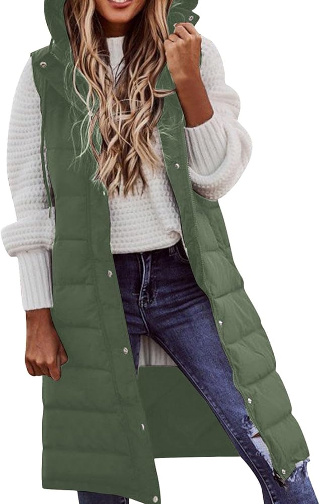 Long Puffer Vest Women Vest With Hood Sleeveless Warm Down Coat With Pockets Quilted Vest Down Plus Size Winter Long