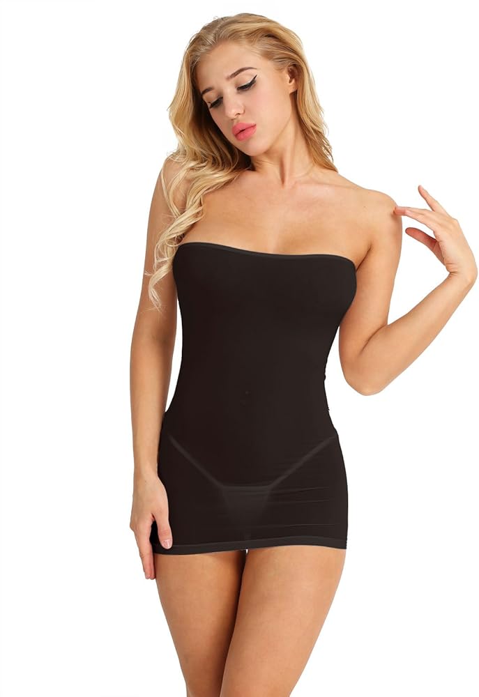 Womens Sexy Mesh See Through Mini Tube Dress Chemise Strapless Bodycon Tunic Bikini Cover Ups