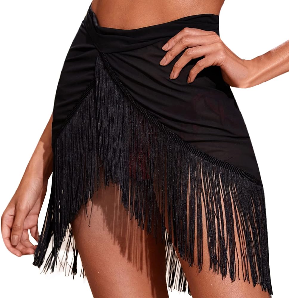 Women's Swim Suits Cover Up Fringe Beachwear Push-Up Shapewear Sarong Swimsuit Curvy Athletic Beach Dress Mesh Retro