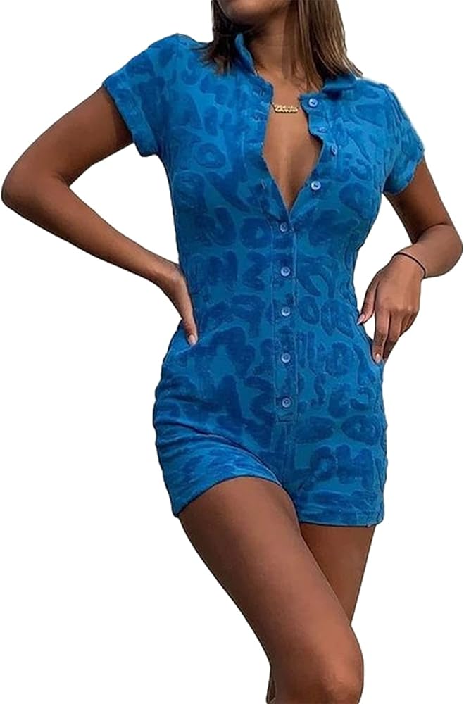 SOLILOQUY Y2K Knitted Short Jumpsuit Sexy Bodycon V-Neck Button Down Bodysuit Tank Romper Overall Pajamas