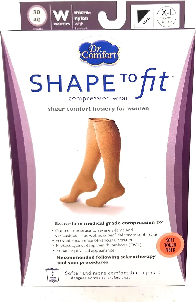 Shape to Fit Sheer Comfort Hosiery for Women (X-Large (10½-13 Wide), Black)