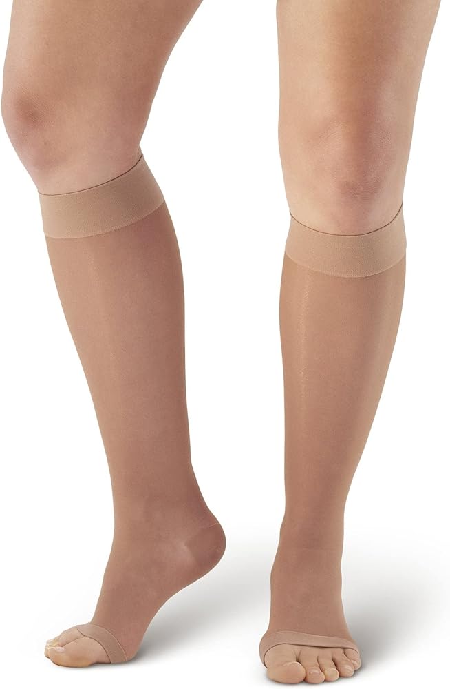 Ames Walker AW Style 44 Sheer Support 20-30 mmHg Firm Compression Open Toe Knee High Stockings Xlarge