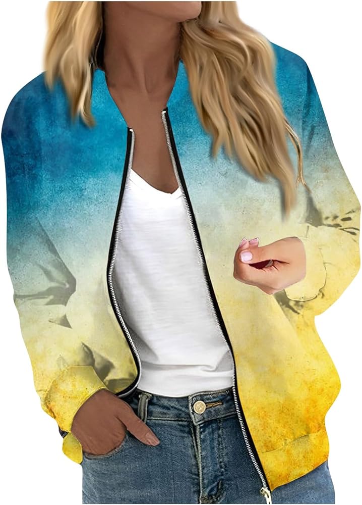 Jacket For Women Trendy Bomber Jackets Lightweight Zip Up Coat With Pocket 2023 Cropped Retro Moto Biker Outwear