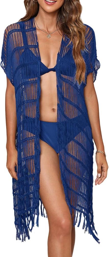 Women's Bathing Suit Cover Ups Dress Tassel Open Front Beach Swimwear Bikini Swimsuit Kimono Cardigan Cover Up