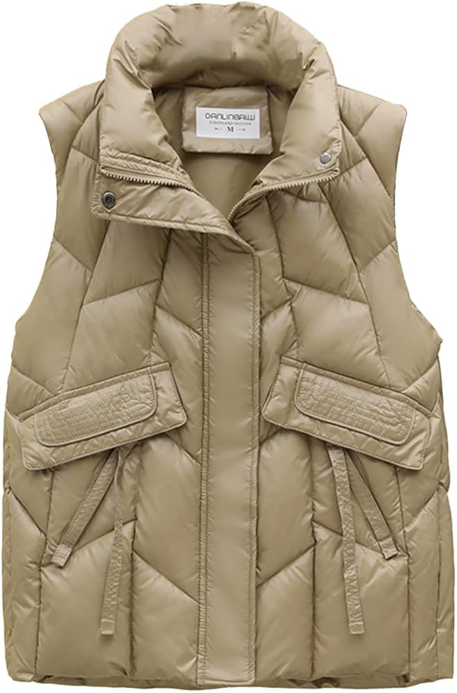 Bilqis Women's Lightweight Puffer Vest Outdoor Sleeveless Winter Jacket Plus Size Trendy Down Vest Stand Colar Casual Vests