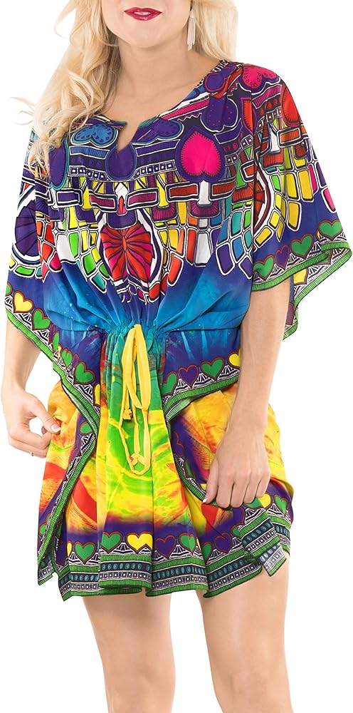 LA LEELA Women's Beachwear Swimsuit Coverups for Women Summer Swim Beach Dress Cover Ups for Swimwear Women Plus Size Bathing Suit Cover-up Kimono 2X-3X Peacock_AC215