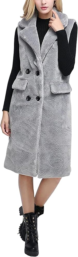 Women's Faux Fur Vest Waistcoat Sleeveless Jacket Long Warm Sheep Shearing Coat Outwear