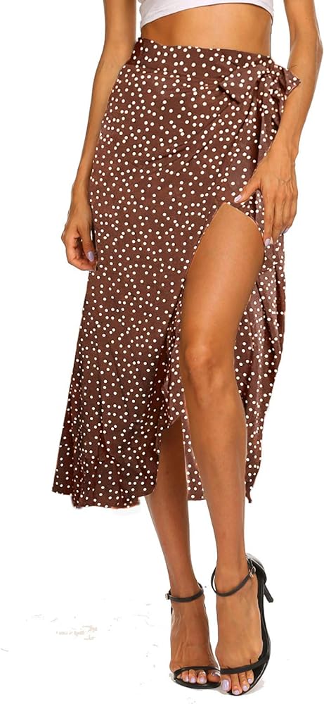 Newchoice Women's Boho Leopard Skirt High Low Split Summer Beach Midi Wrap Skirts