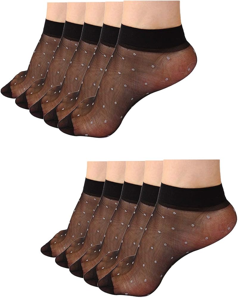 uxcell Women Stretchy Socks Elastic Sheer Dots Pattern Lightweight Ankle Socks 10 Pairs