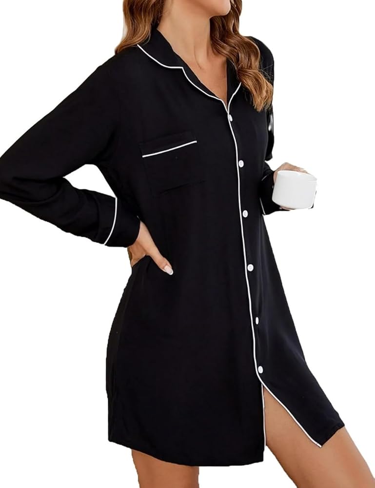 Nightgowns For Women Button Down Pajamas Soft and Cozy Night Dress