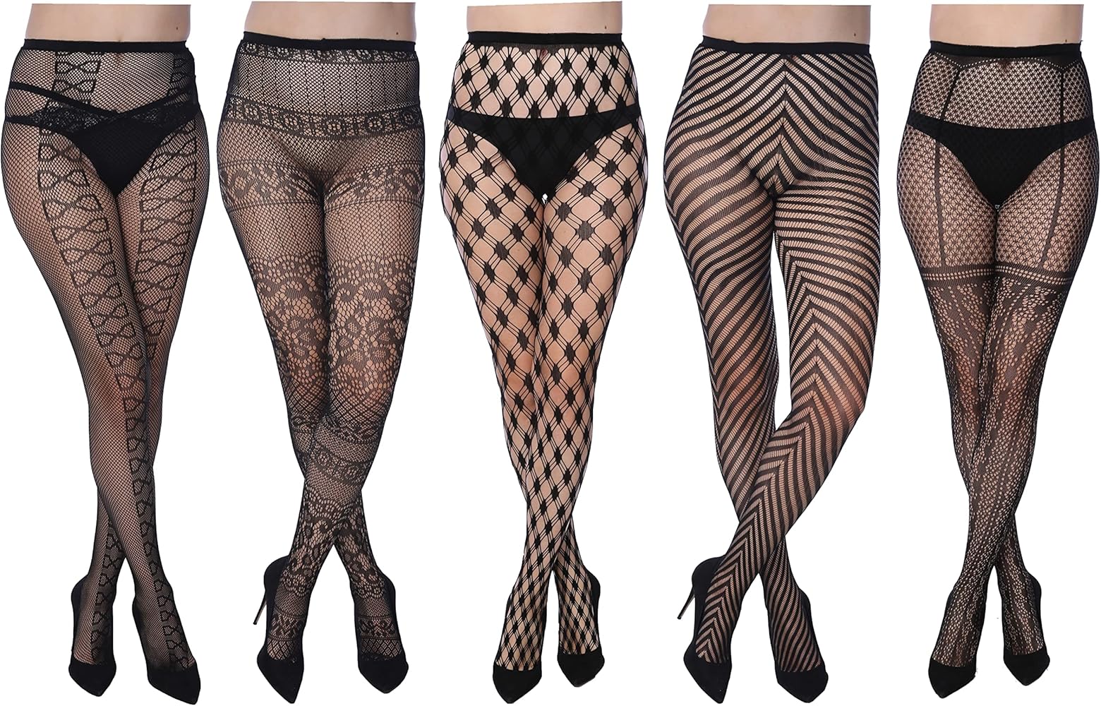 Frenchic Women's Seamless Stocking Fishnet Tights Pantyhose Extended Sizes (Pack of 5/6)