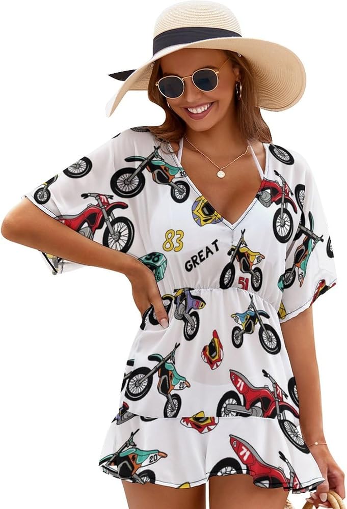 Womens Bathing Suit Cover Ups Beach Bikini Cover Ups, Summer Chiffon Swimsuit Cover Up Beachwear Tunic Top Dress