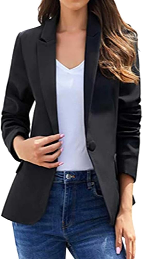 Women's Casual Blazers 2024 Trendy Suit Jacket Long Sleeve Open Front Button Work Office Coats Blazer Jackets Pockets