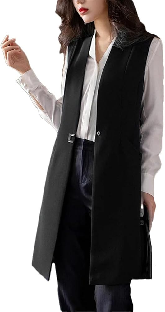 Long Vest Waistcoat Women Spring Autumn Slim Fit Blazer Vest Coat Office Sleeveless Jacket