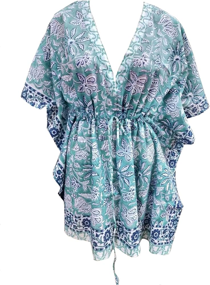 Cotton Hand Block Print Swimsuit Cover-up Beach Caftan Women's Print