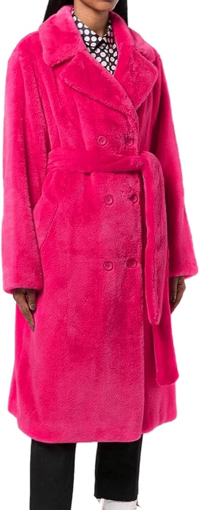 Fleece Jacket Shirt Women's Tailored Collar Coat Winter Warm Puffy Jacket Fluffy Women's Coat Jackets Casual Denim Vest Hot Pink XX-Large