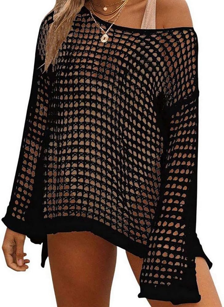 Adisputent Womens Swimsuits Cover Ups for Swimwear Hollow Out Crochet Sexy Short Long Sleeve knit Bathing Suit Coverups