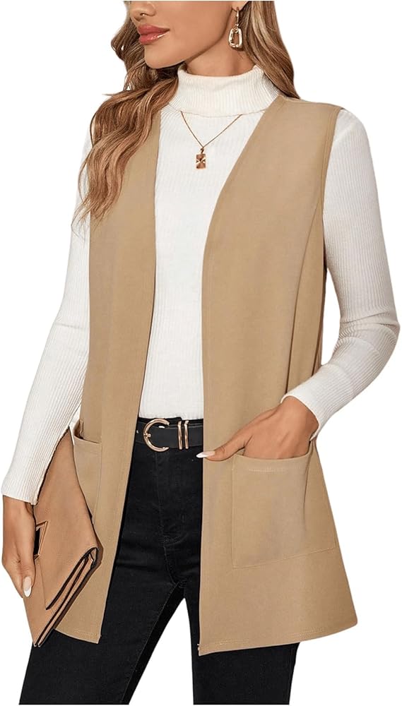 Floerns Women's Elegant Sleeveless Waistcoat Dual Pocket Vest Blazer Jacket