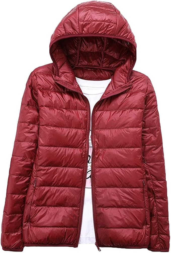 Womens Packable Down Puffer Jacket Lightweight Padded with Hood/Stand Collar/Vest