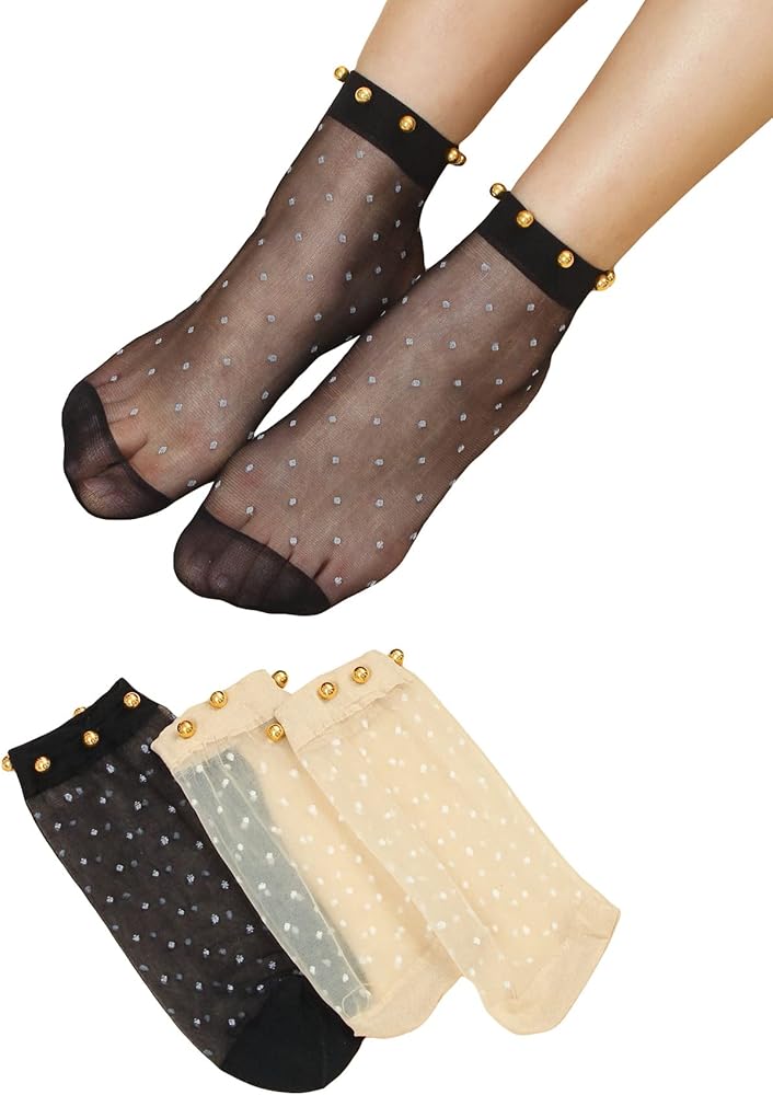 SHENHE Women's 4 Pairs Lace Slipper Ankle Socks Non Slip Dance Yoga Grip Socks Mesh Dots One Size