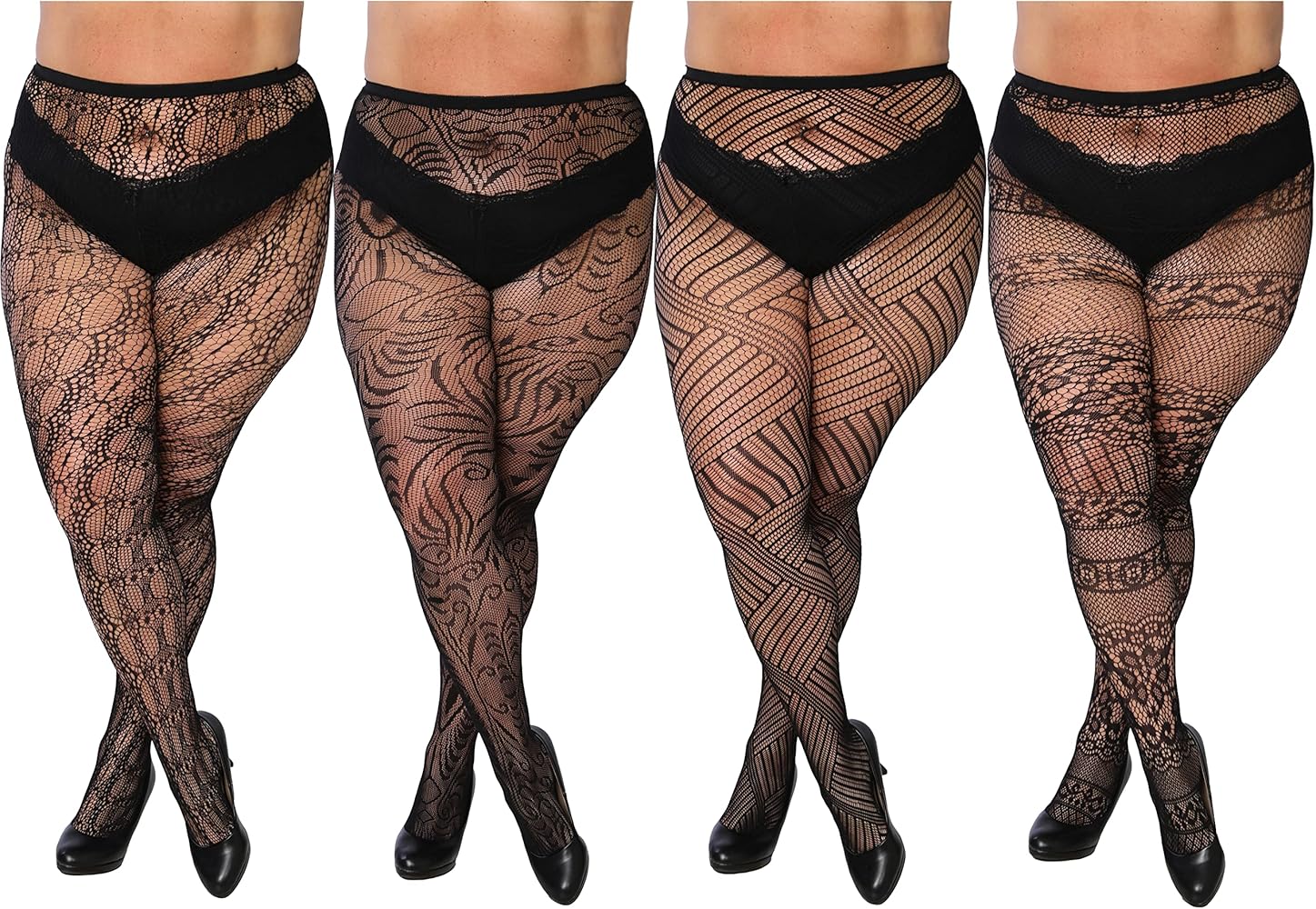 Frenchic 4 Pack Sexy Fishnet Stocking Tights Hosiery For Women Extended Sizes