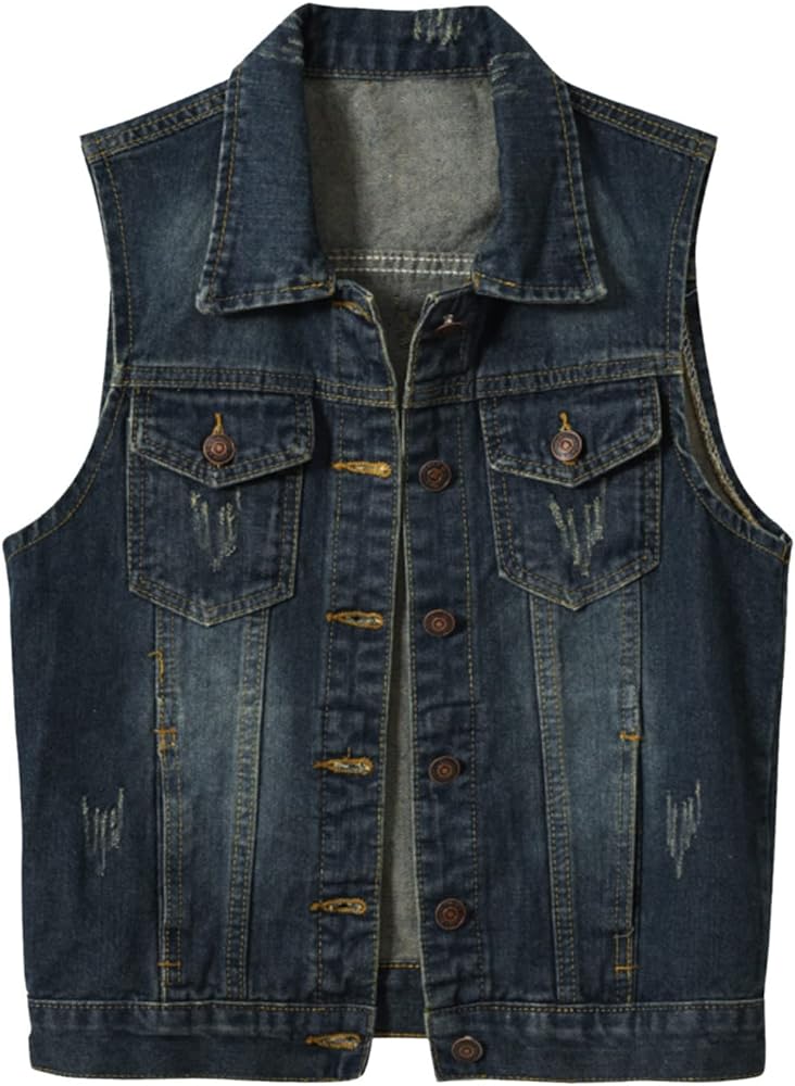 ECKHARDT Toe Top Loose Solid Shirt Denim Jacket Sleeveless Denim Vest Women's Color Women's Denim plus Size Outerwear for