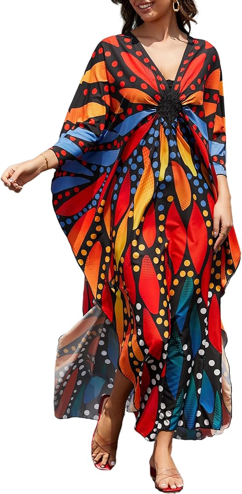 Bsubseach Kaftan Dresses Swimwear Cover Up for Women Plus Size Beach Cover Ups Batwing Caftan Dress