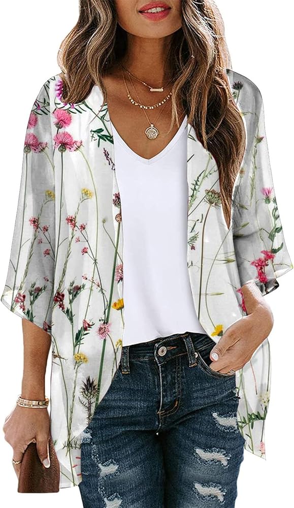 Women's Chiffon Kimono Cardigans Summer Hawaiian Shirts Tops Tropical Outfits Cover Ups Casual Loose Tops