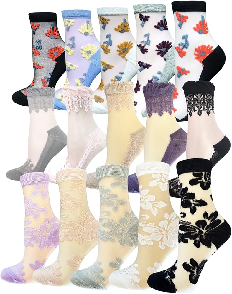 15 Pairs Clear Women Sheer Socks Thin Summer Socks Liners Lace Tulle Ankle Transparent Cute Cuff Socks …