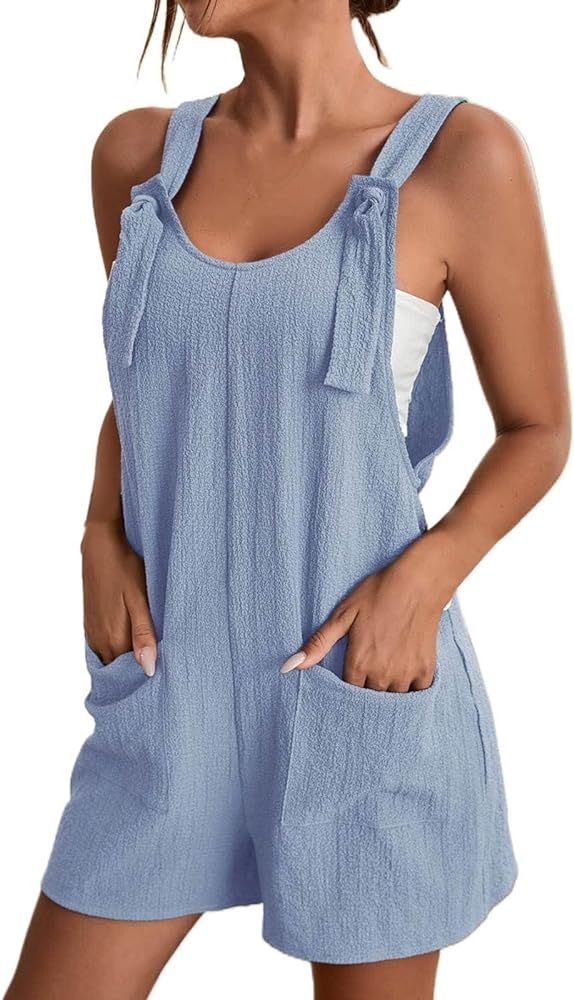 Summer Short Jumpsuit for Women Loose Sleeveless Romper with Pockets, Large