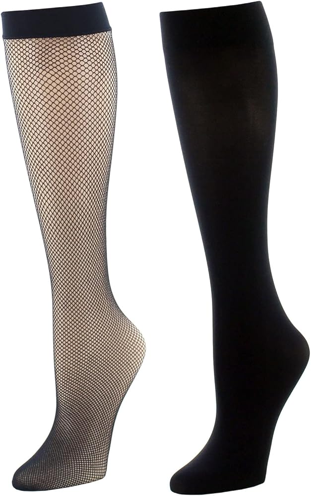 Natori Women's Dotted Net Trouser Socks 2-Pack Black One Size