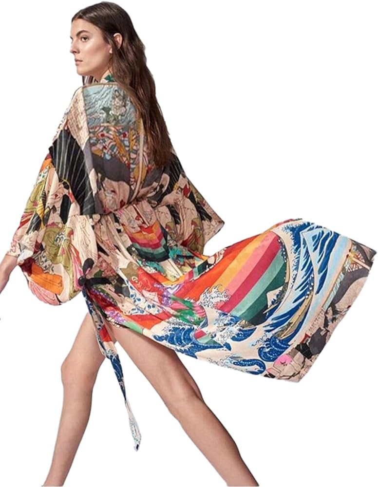 Women Plus Size Bathing Suit Cover Ups Long Kimono Cardigan