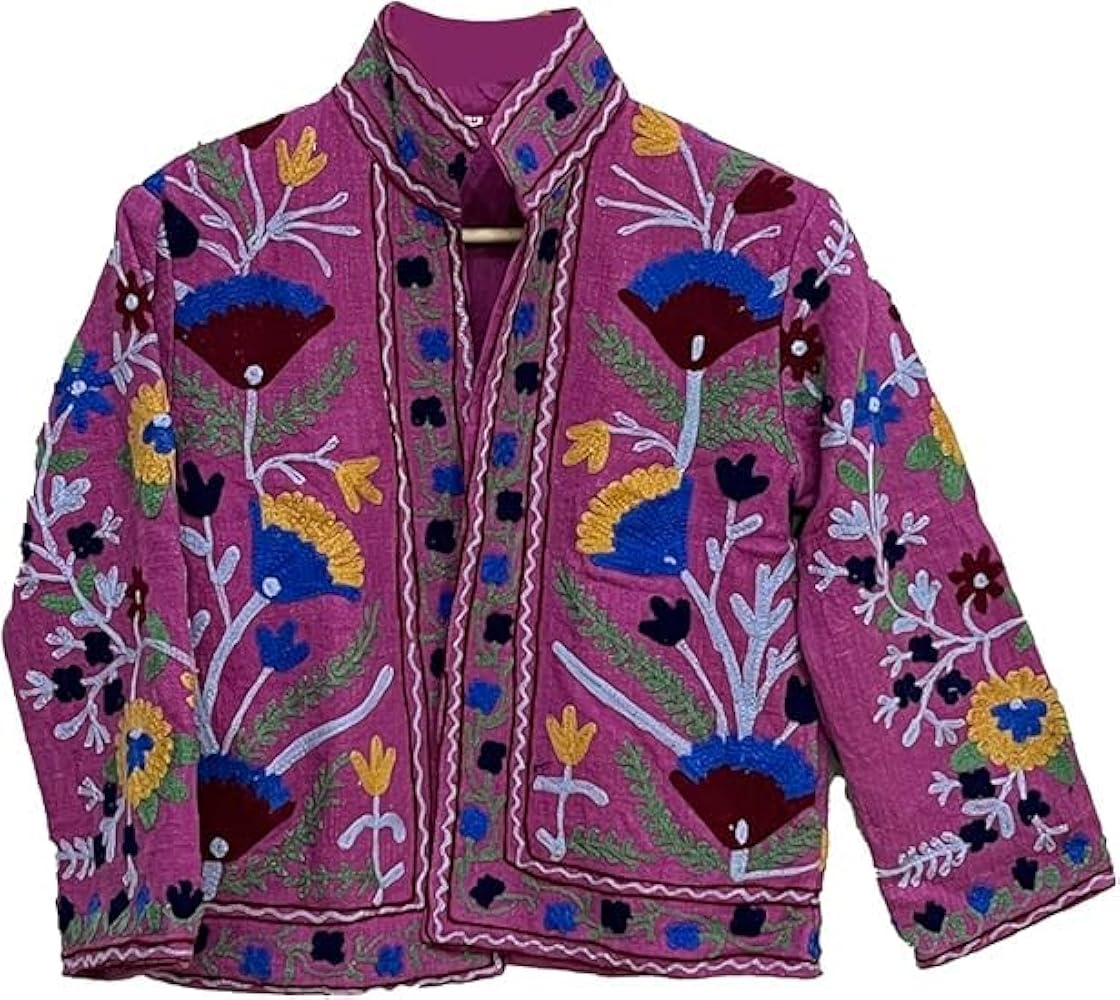 Handmade Suzani Embroidery Jacket, Winter Wear Jacket Coat, TNT Fabriz Suzani, Women Short Suzani Jacket