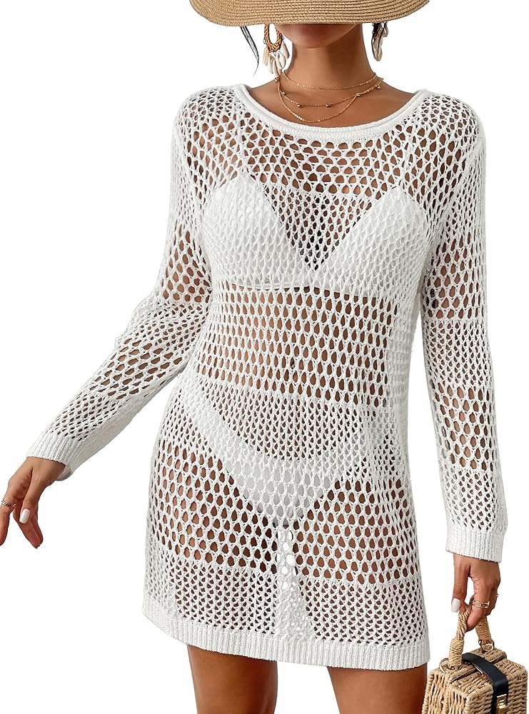 Bsubseach Crochet Swimsuit Cover Ups for Women Reversible Cross Bathing Suit Cover Ups Loose Swimwear Beach Dresses