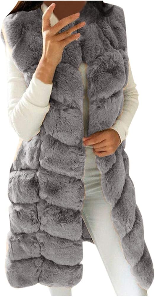 Faux Fox Fur Vest Winter Warm Long Fur Jacket Warm Faux Fur Coat Outwear Plus Size