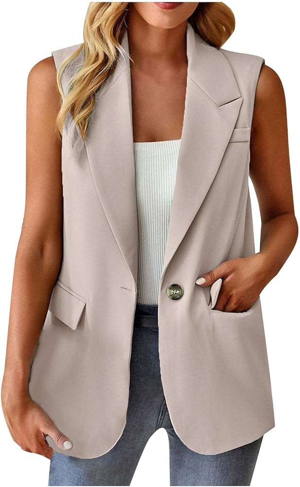 Blazer Vests for Women Sleeveless Open Front Cardigans Elegant Fall Jacket Single Breast Blazers