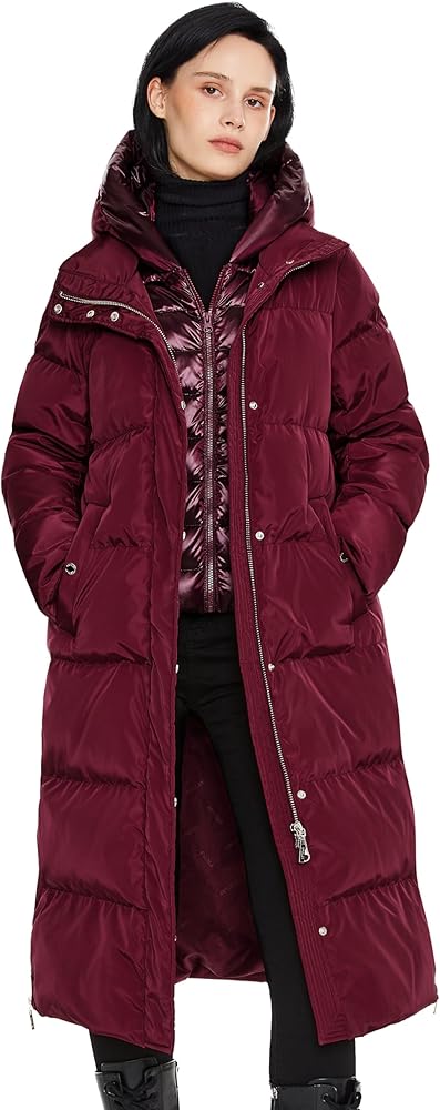 Orolay Women's Long Maxi Puffer Jacket Winter Thicken Down Coat Hooded Quilted Jacket