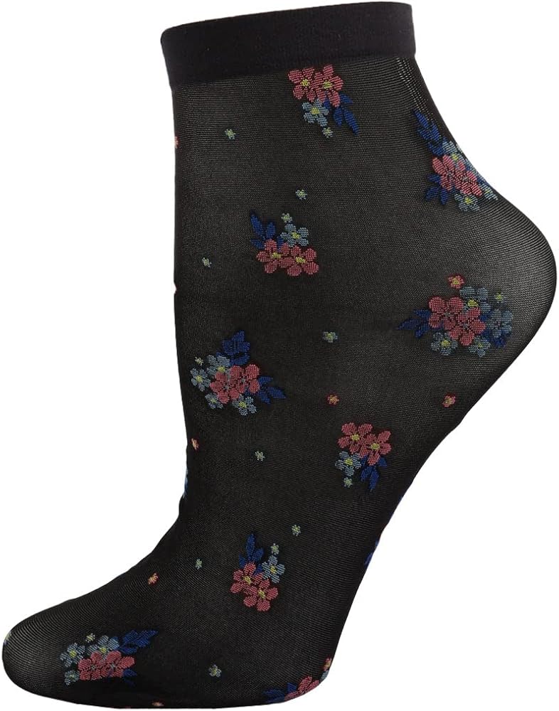 MeMoi Women's Posy Patch Sheer Floral Knit Anklet Sock