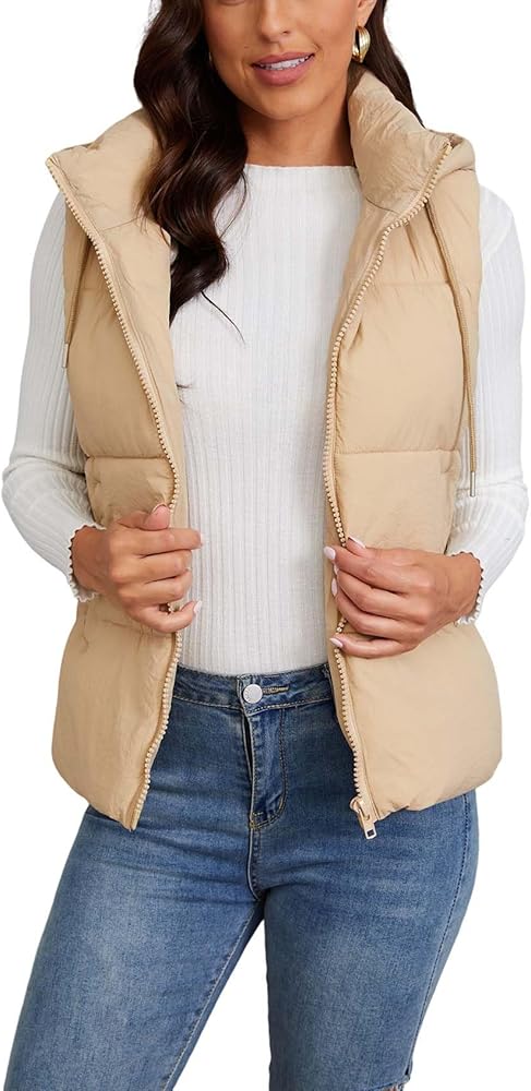 Gihuo Women's Hooded Puffer Vest Winter Warm Zip Up Vest Quilted Padded Gilet with Pockets