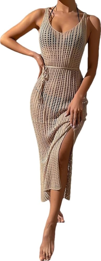 RanRui Crochet cover ups for swimwear women hollow out Swimsuit cover up knitted bathing suit Coverup fishnet Knit Dress