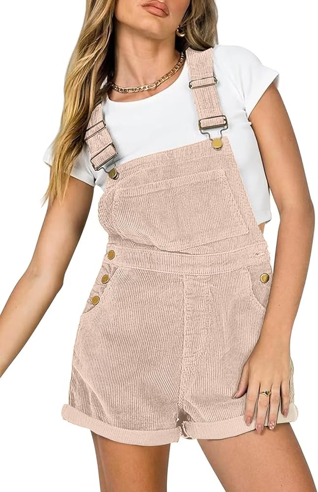 Womens Fashion Corduroy Short Overalls Summer Cute Romper Loose Fit Overall Jumpsuits