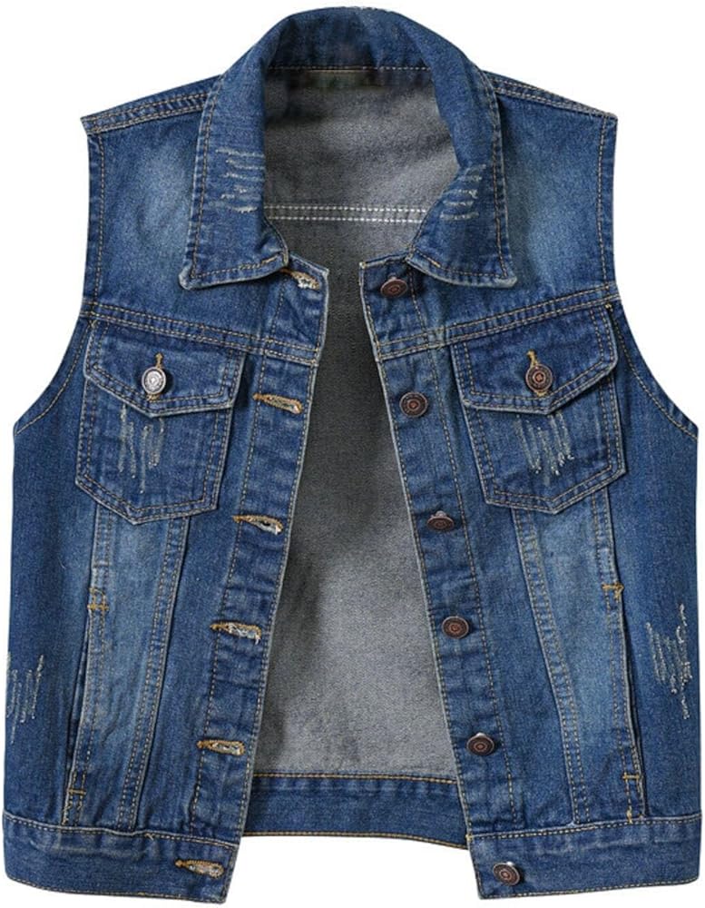 ECKHARDT Women Winter Denim Jacket Denim Jacket Sleeveless Denim Vest Women's Color Women's Denim Vest Top Sky Jacket