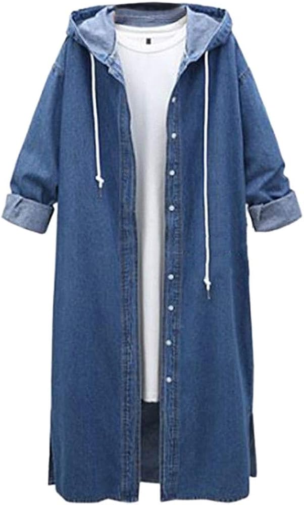 LISTHA Hooded Denim Jacket Women Long Jean Coat Hoodie Outwear Casual Overcoat